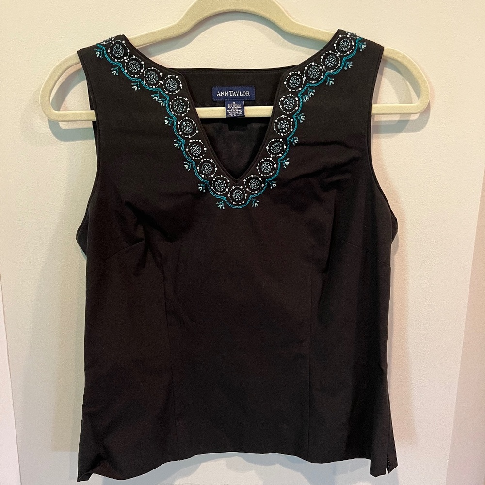 Ann Taylor Black Beaded and Embroidered tank Size 6